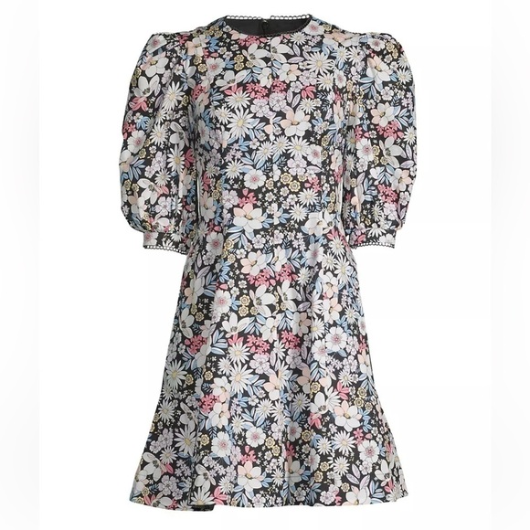 Rachel Parcell Size Small Black Floral Cotton Puff Sleeve Retro Minidress NWT - Picture 4 of 16